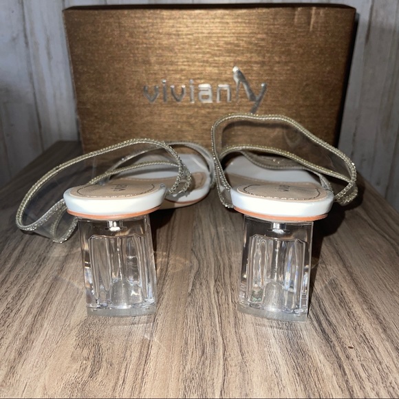 Vivianly Square Toe Strappy Block Heel Crystal Sandal - Picture 4 of 5